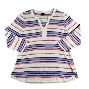 Talbots Sweater Womens M Striped V Neck Linen‎ Blend Lightweight Coastal Classic